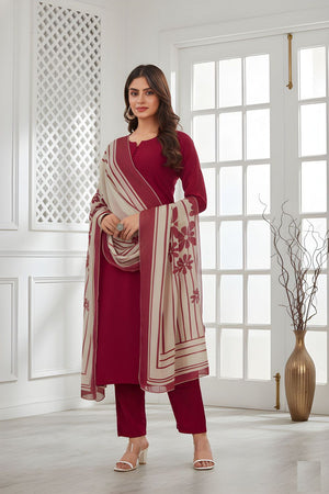 Red Solid Silk Kurti Pant Set (ACA8335)