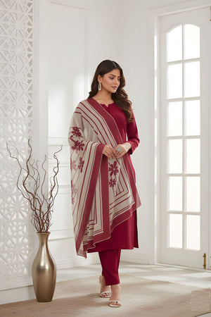 Red Solid Silk Kurti Pant Set (ACA8335)
