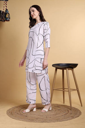 White Printed Linen Co-ord Set (ACA8354)