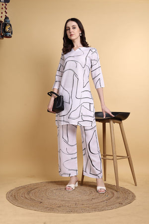 White Printed Linen Co-ord Set (ACA8354)