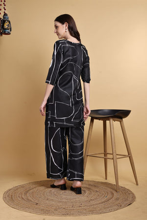Black Printed Linen Co-ord Set (ACA8355)
