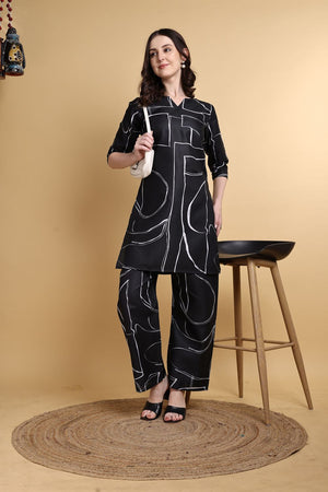 Black Printed Linen Co-ord Set (ACA8355)