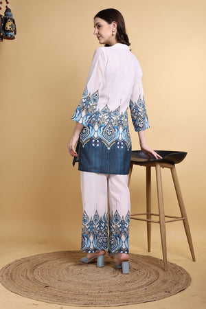 Off White Printed Linen Co-ord Set (ACA8356)
