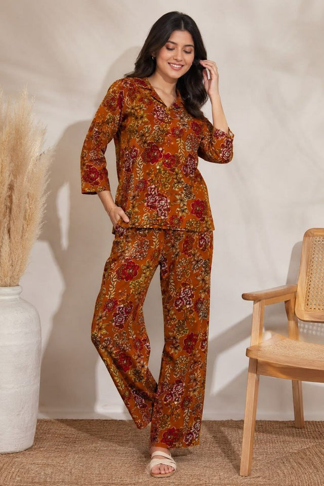Mustard Printed Rayon Co-ord Set (ACA8359)