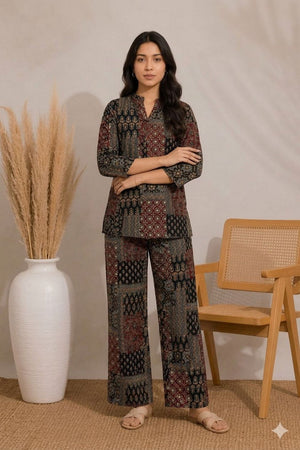 Black Printed Rayon Co-ord Set (ACA8360)