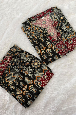 Black Printed Rayon Co-ord Set (ACA8360)