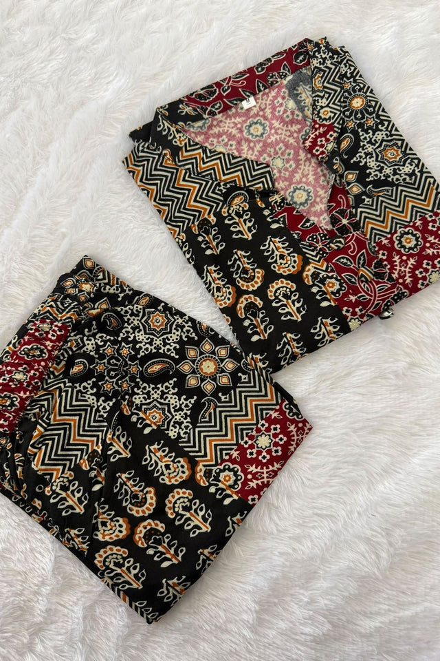 Black Printed Rayon Co-ord Set (ACA8360)