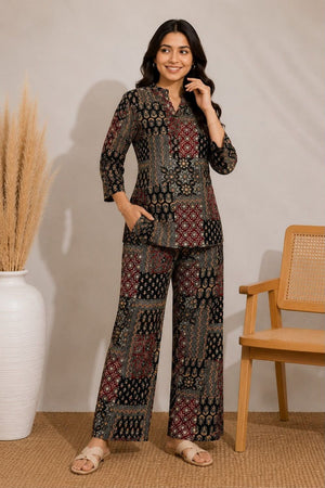 Black Printed Rayon Co-ord Set (ACA8360)