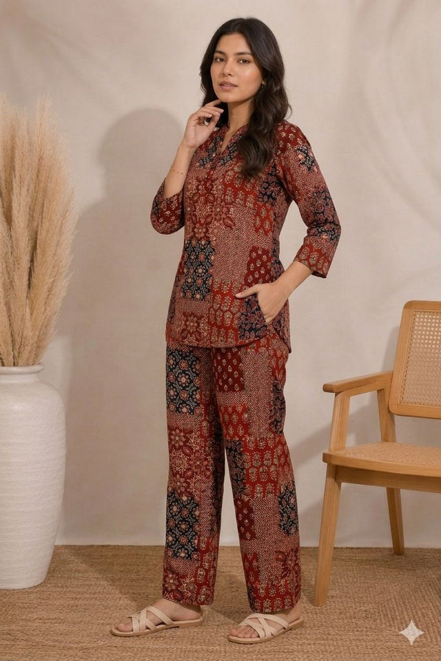 Maroon Printed Rayon Co-ord Set (ACA8361)