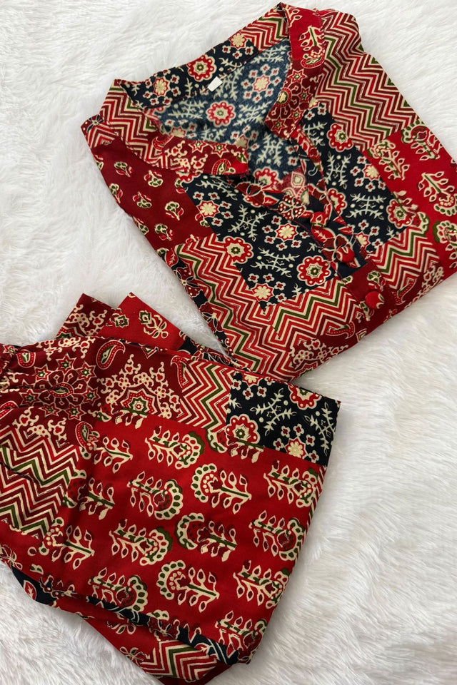 Maroon Printed Rayon Co-ord Set (ACA8361)