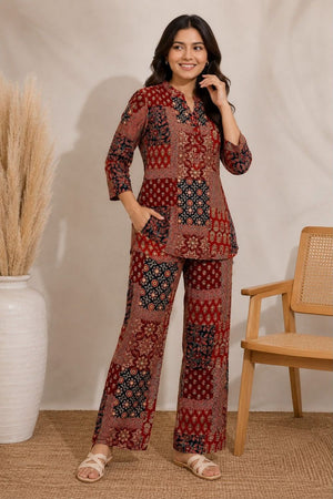 Maroon Printed Rayon Co-ord Set (ACA8361)
