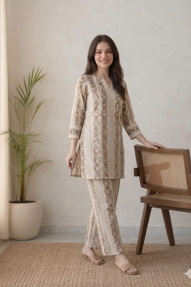 Off White Printed Rayon Co-ord Set (ACA8362)