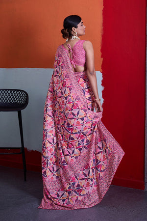 Pink Printed Cotton Saree (ACA8363)
