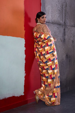 Mustard Printed Cotton Saree (ACA8365)