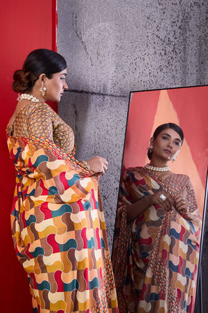 Mustard Printed Cotton Saree (ACA8365)