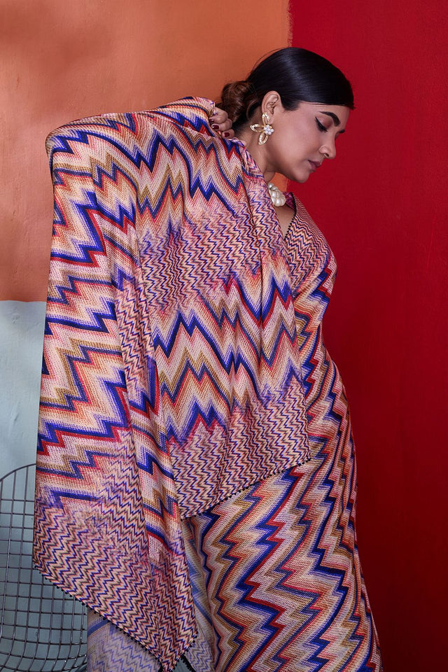 Peach Printed Cotton Saree (ACA8367)