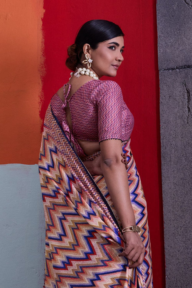 Peach Printed Cotton Saree (ACA8367)