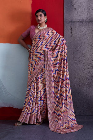 Peach Printed Cotton Saree (ACA8367)