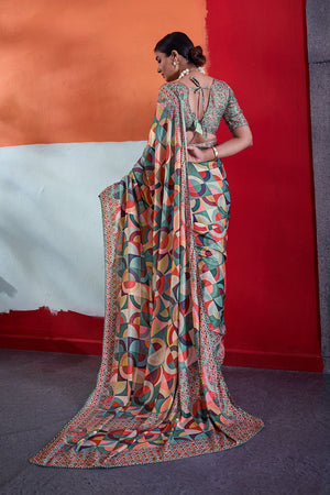 Green Printed Cotton Saree (ACA8368)