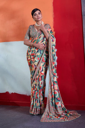 Green Printed Cotton Saree (ACA8368)