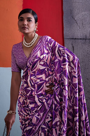 Violet Printed Cotton Saree (ACA8370)