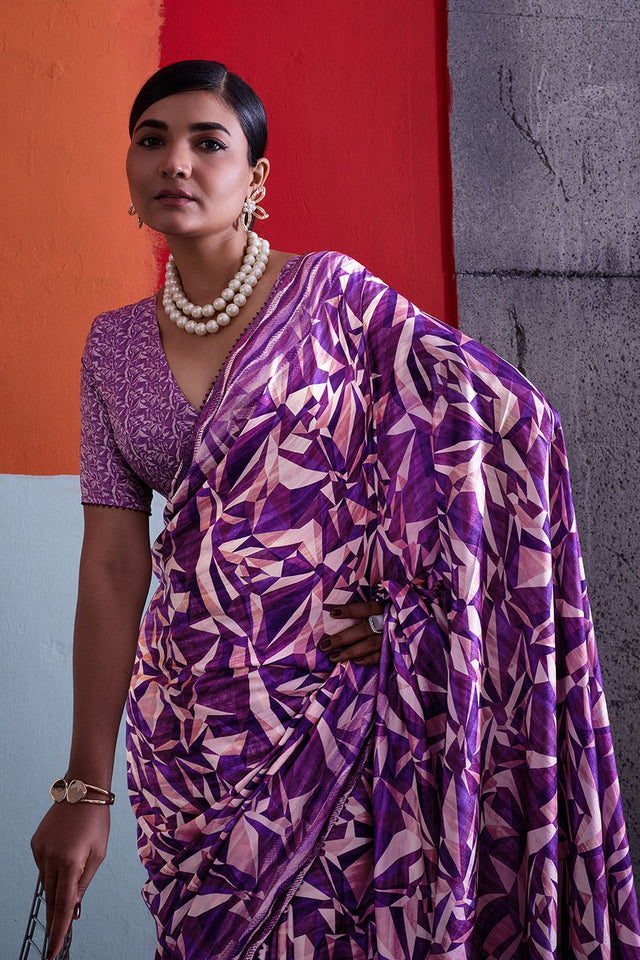 Violet Printed Cotton Saree (ACA8370)