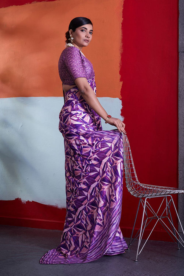 Violet Printed Cotton Saree (ACA8370)
