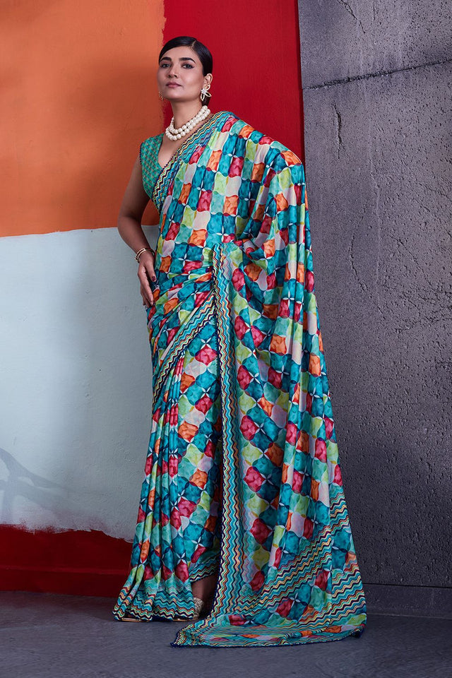 Green Printed Cotton Saree (ACA8371)
