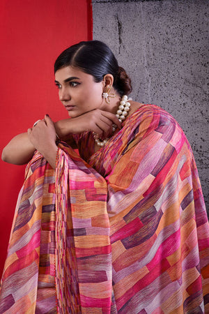 Pink Printed Cotton Saree (ACA8372)