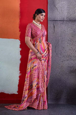 Pink Printed Cotton Saree (ACA8372)