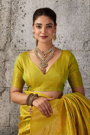 Mustard Woven with Jacquard Kanjivaram Saree (ACA8388)
