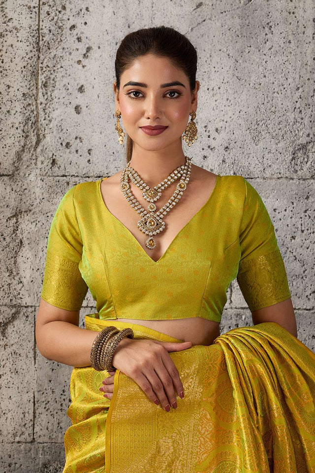 Mustard Woven with Jacquard Kanjivaram Saree (ACA8388)