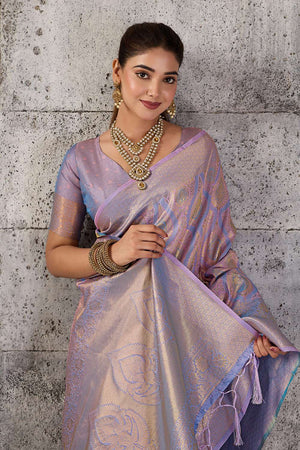 Lavender Woven with Jacquard Kanjivaram Saree (ACA8389)