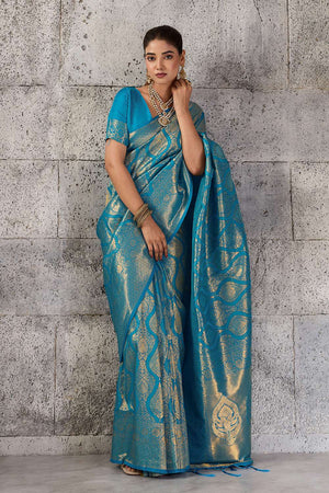 Turquoise Woven with Jacquard Kanjivaram Saree (ACA8390)