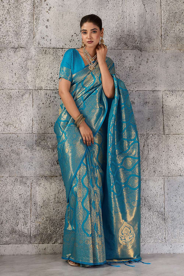 Turquoise Woven with Jacquard Kanjivaram Saree (ACA8390)