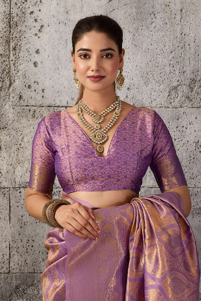 Violet Woven with Jacquard Kanjivaram Saree (ACA8391)