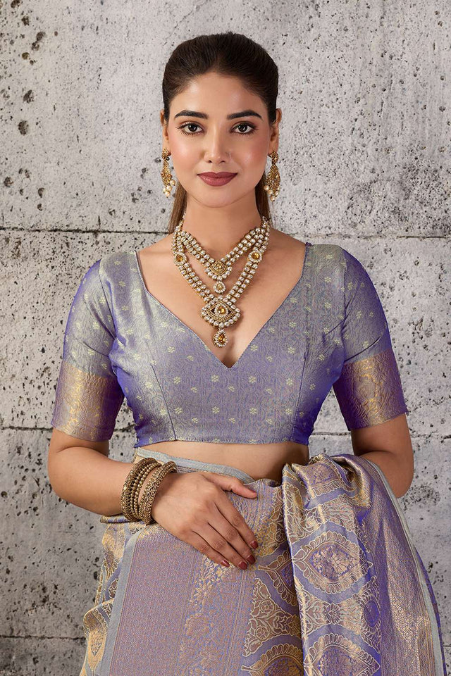 Grey Woven with Jacquard Kanjivaram Saree (ACA8392)
