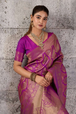 Magenta Woven with Jacquard Kanjivaram Saree (ACA8393)
