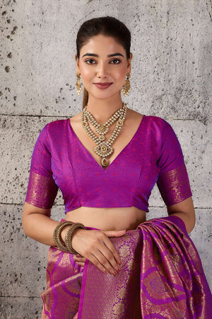 Magenta Woven with Jacquard Kanjivaram Saree (ACA8393)