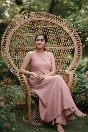 Peach Solid Cotton Kurti Palazzo Set (ACA8399)