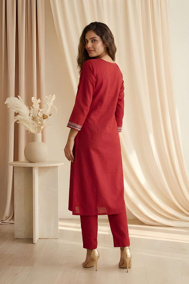 Maroon Printed Silk Kurti Pant Set (ACA8400)