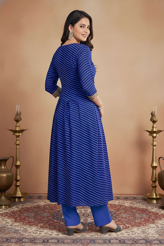 Blue Printed Georgette Kurti Pant Set (ACA8401)
