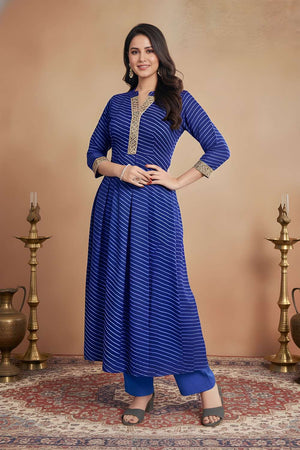 Blue Printed Georgette Kurti Pant Set (ACA8401)