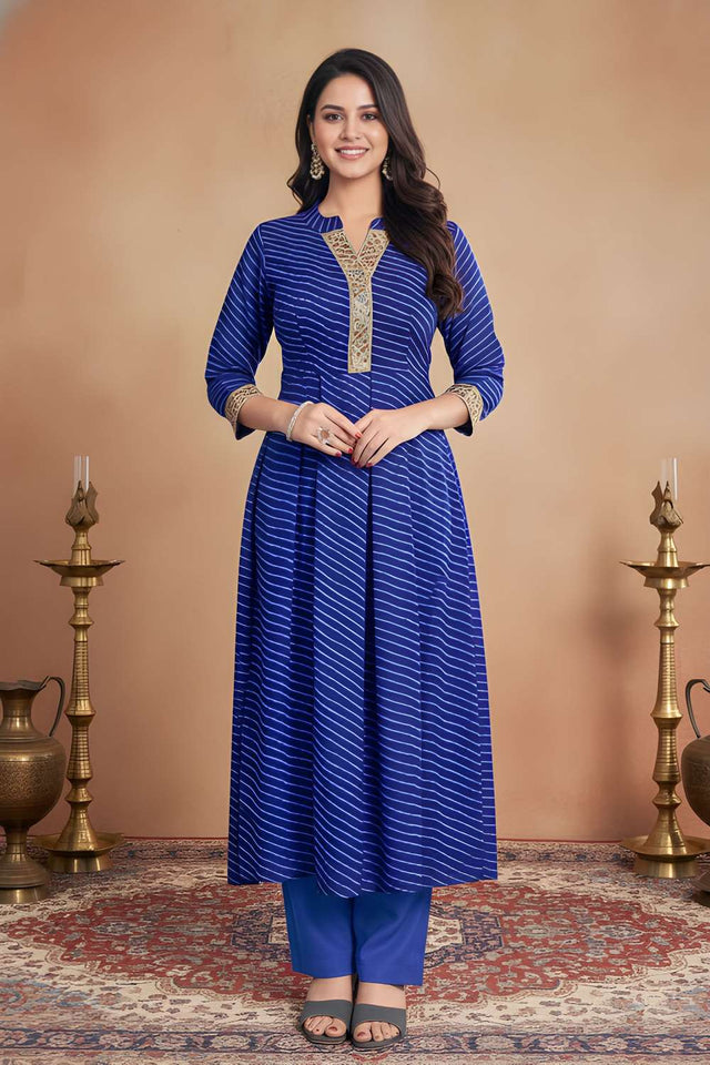 Blue Printed Georgette Kurti Pant Set (ACA8401)