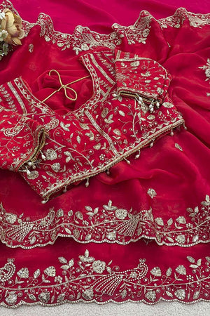 Pink Embroidered Satin Saree (ACA8416)