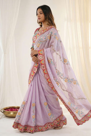 Lavender Embroidered Silk Saree (ACA8420)