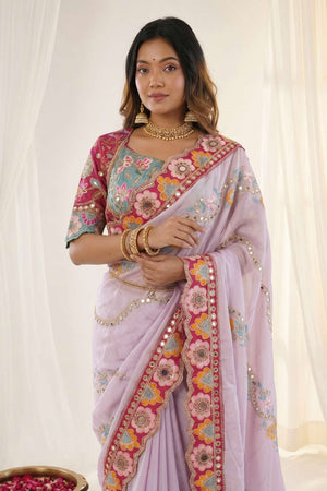 Lavender Embroidered Silk Saree (ACA8420)