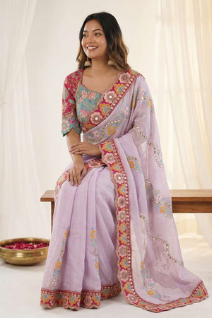 Lavender Embroidered Silk Saree (ACA8420)