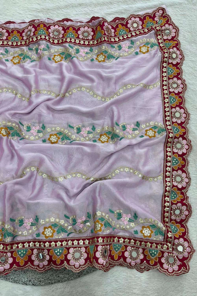Lavender Embroidered Silk Saree (ACA8420)