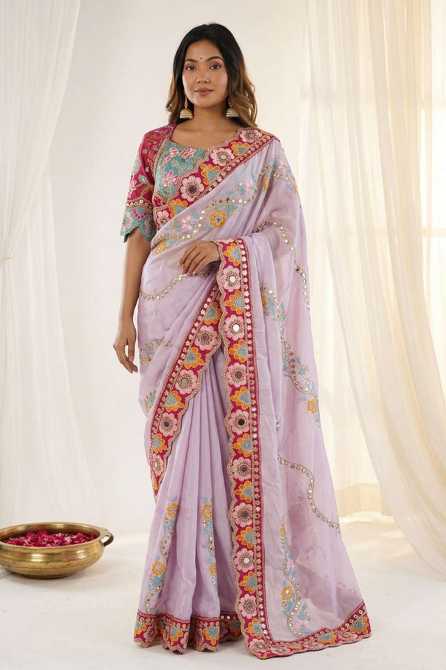 Lavender Embroidered Silk Saree (ACA8420)